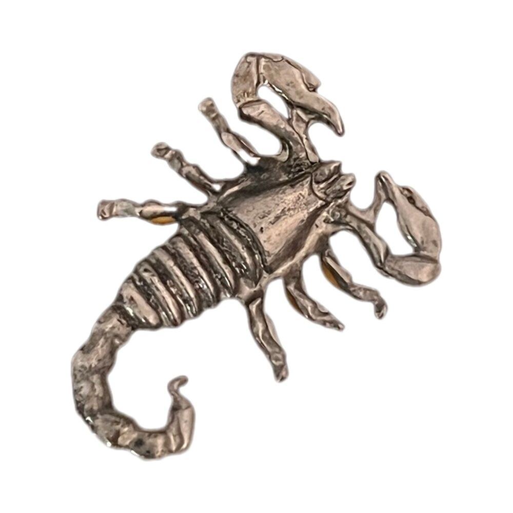 Vintage 1980s Scorpion Silver Tone Figural Multi Post Tac Pin - 1J